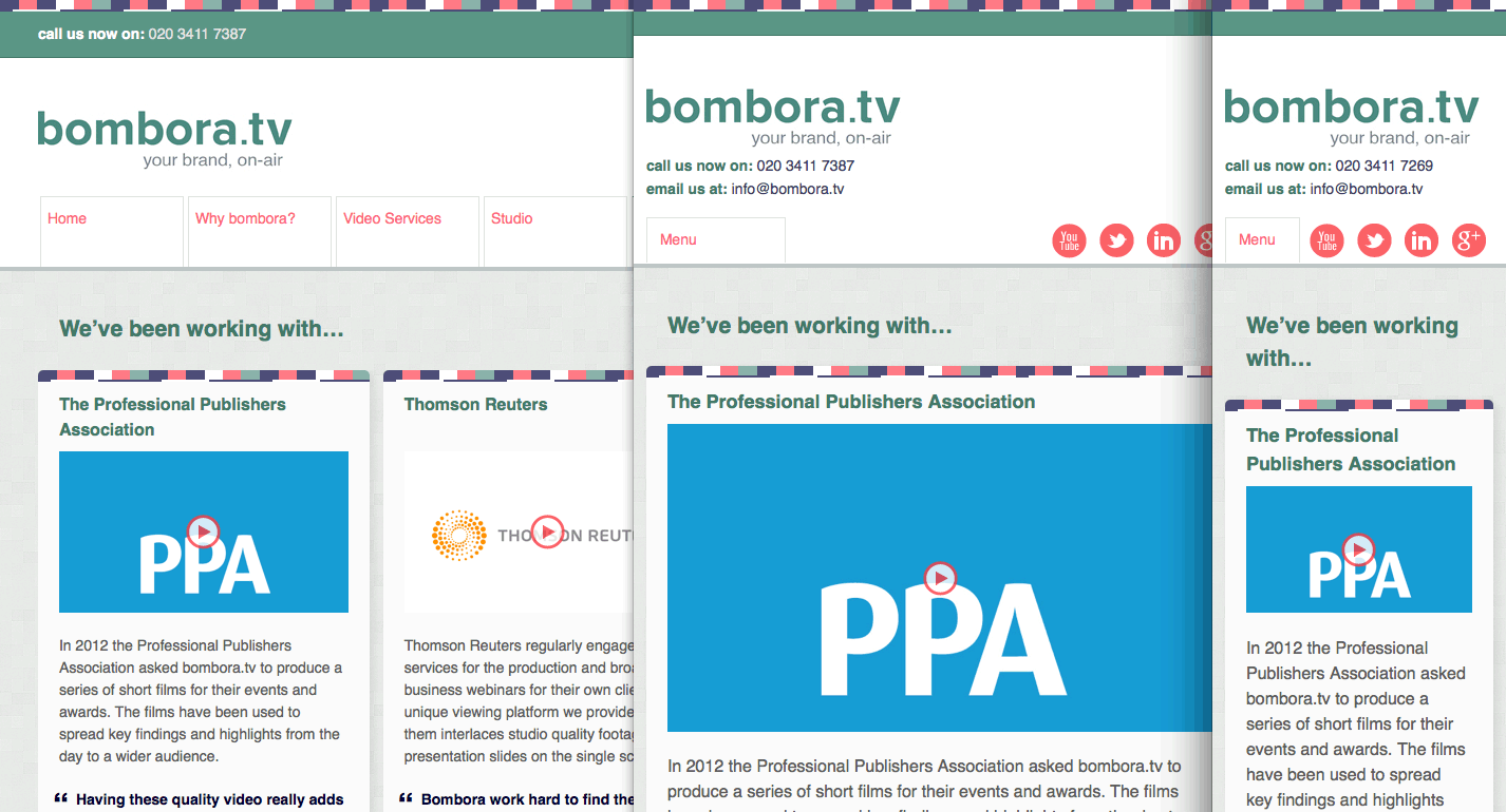 Bombora.tv desktop, tablet, mobile view