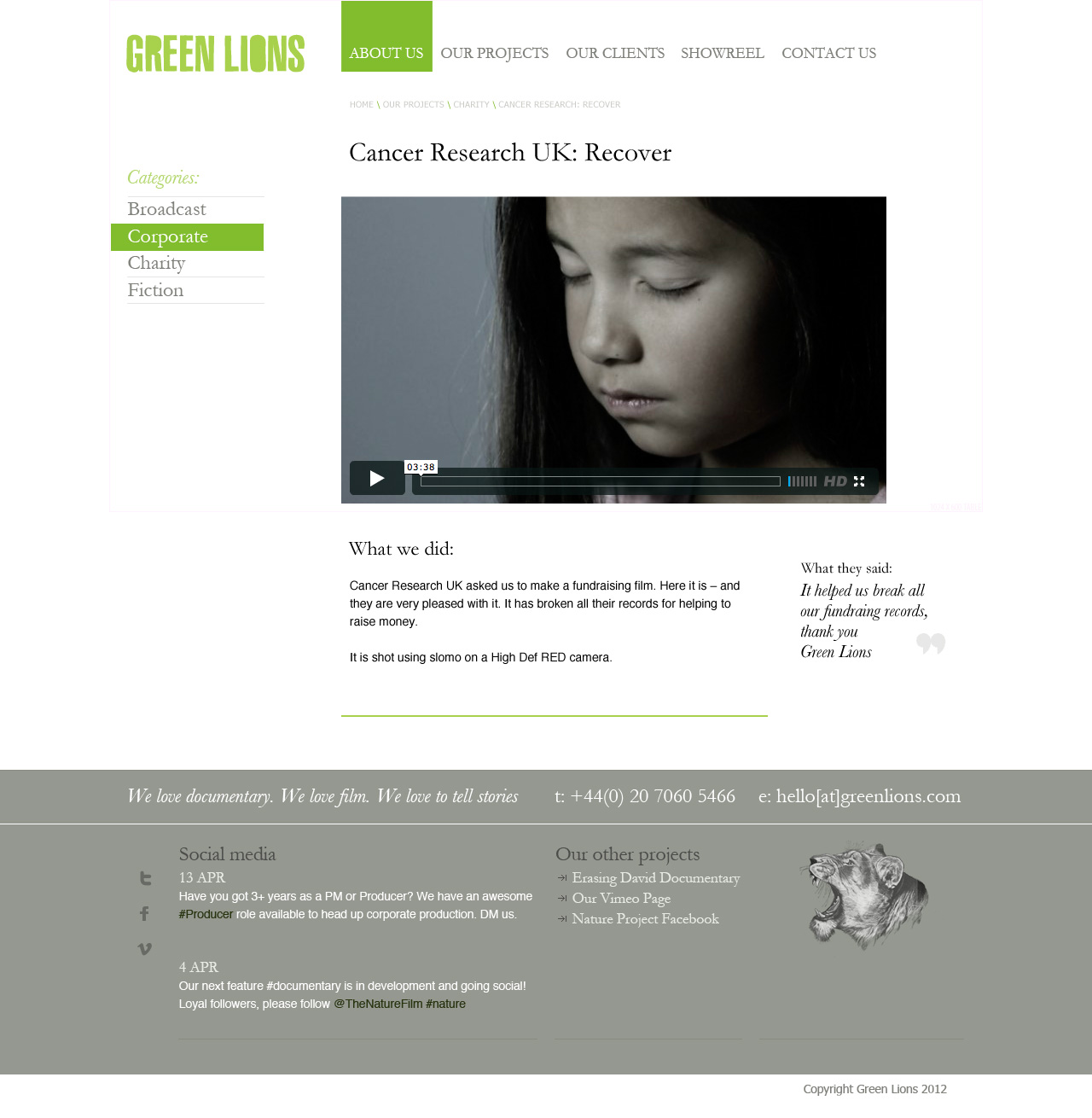 Green Lions video content page re-design