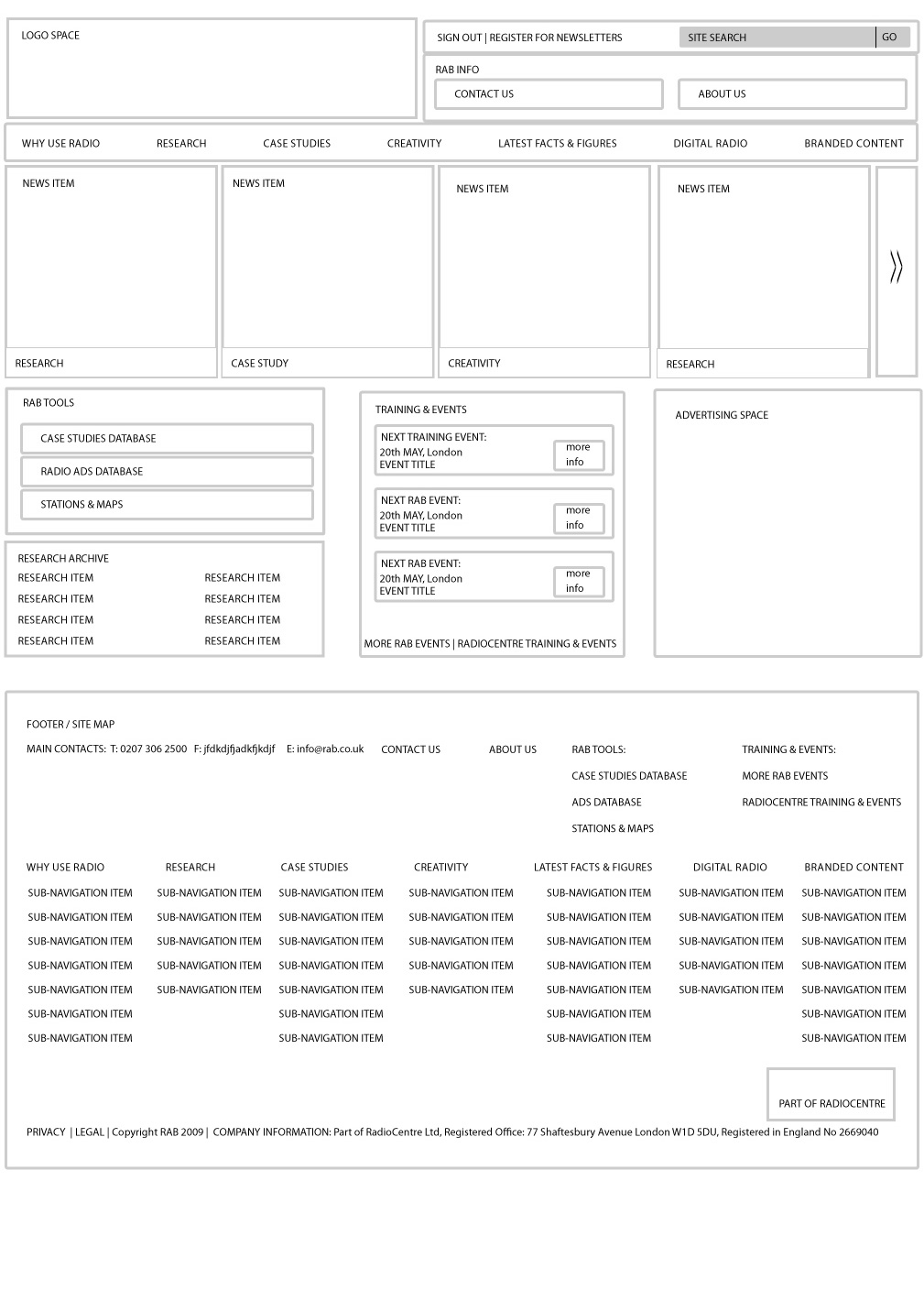 RAB wireframe homepage