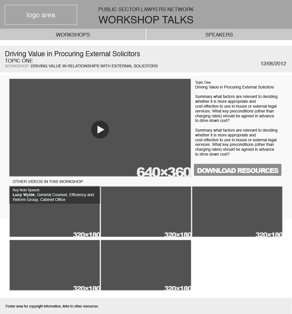 Video Workshop detail page and video player
